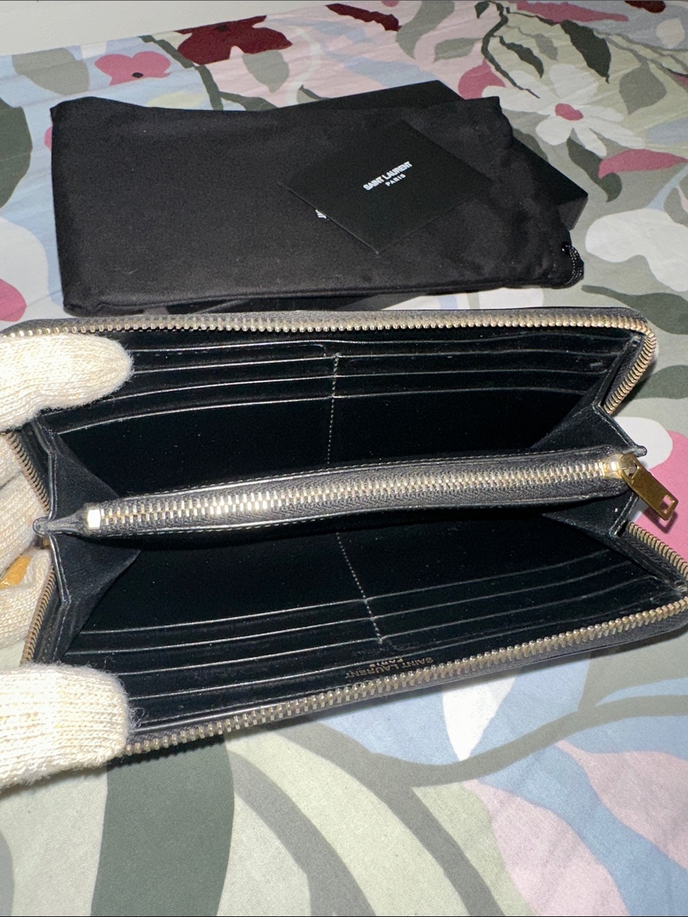 Yves Saint Laurent Black Leather Zip-Around Wallet with Gold YSL Emblem - Picture 9 of 12